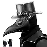 Kungfu Mall - Máscara gótica de médico de la peste negra, para cosplay, retro, estilo «steampunk», máscara de pájaro y guantes de fiesta negros para Halloween