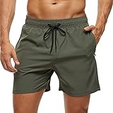 Arcweg Bañador Hombre Pantalones Cortos Hombres con Malla Forro Elástico Correas Ajustable Bolsillos con Cremallera Secado Rápido Playa Verano Verde L(EU)