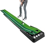 Asgens Golf Putting Trainer (3 Bolas Gratis), Alfombra de Golf de Césped Bicolor con Pista de Retorno de Engrosamiento de Bola y Función Automática.