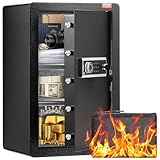 VEVOR Caja Fuerte de 99,1 L con Una Puerta, Cerradura con Llave, Contraseña, Bolsa Ignífuga, Estante para Llaves, Luz LED y 2 Divisores para Dinero, Documentos, Joyas y Objetos de Valor, Negro