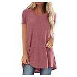 Camisetas Manga Corta Mujer,Tallas Grandes Camisetas Túnica Larga Cuello en O Suelta Camisetas Mujer Verano 2024 Moda Color Sólido T-Shirt Casual Camiseta Moda Corte Suelto Pullover Tops