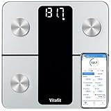 Vitafit Bascula de Baño, Alta Precisión de 0,05kg por Nuestra Fábrica Profesional Desde 2001, Bascula Grasa Corporal y Muscular Inteligente App 13 Composición de Corporal Peso IMC, 180kg, LED, Plata