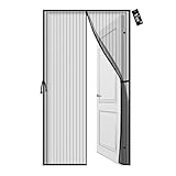 YRH Mosquitera Puerta Magnetica, Nuevo Diseño de Hebilla Lateral, Malla Mejorada y Autosellante, Puerta Mosquitera con Cinta de Sujeción Universal, Negro, 90 x 210 cm