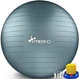 TRESKO® Pelota de Gimnasia Anti-Reventones | Bola de Yoga Pilates y Ejercicio | Balón para Sentarse | Balon de Ejercicio para Fitness | 300 kg | con Bomba de Aire (Cool Grey Blue, 55cm)
