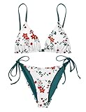 Nadeer Traje de Baño de Dos Piezas Mujer Sexy Conjunto Bikini de Flores Halter Triángulo Top y Bottom de Cintura Baja para La Playa