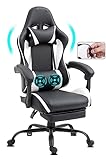 Gemani Silla de oficina para gaming, silla de masaje con USB, silla ergonómica para gamer, con reposapiés, cojín lumbar, silla giratoria para gaming, 02-0042 (blanco)