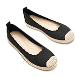 GLAMORA Alpargatas Mujer de Punto Transpirable con Suela de Goma Efecto Esparto, Zapatos Planos Tipo Bailarinas Manoletinas Cómodas Slip On, Alpargatas Mujer Ligeras Punta Redonda black-38