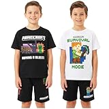 Minecraft Pijama Niño 6-14 Años, Pack de 1 o 2 Conjunto de Pijama Corto, Creeper Ropa de Dormir Manga Corta, Regalos Niños (7-8 Años, Gris/Blanco, 2 Paquete)