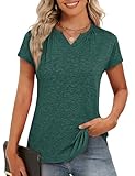Crewhpo Camisetas Mujer Manga Corta Cuello en V Básica Blusas Verano Elástico Ligero Color Sólido Camiseta Elegantes Informales T Shirt