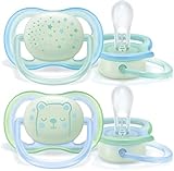 Philips Avent SCF376/11 Ultra Air, Pack de 2 Chupetes Nocturno, 0-6 Meses, Verde y Azul