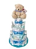 Tarta de pañales Suavinex azul con chupete (Talla 2 (3-6 kg)) by MomentosGourmet. Regalo para bebé muy práctico. Cesta Canastilla recién nacido. Diaper Cake