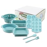 TOKSEO Juego de moldes de silicona antiadherentes 8 en 1, moldes para magdalenas de silicona, rectangular/cuadrados/redondos/redondos/rosquillas, con espátula y pincel para hornear pizza, pan