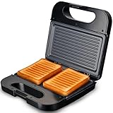 Grunkel - Sandwichera con Grill para 2 sandwiches con corte. Superficie antideslizante y antiadherente de 750W de potencia y tacto frío (Corte Cuadrado Blanca) (Negro, Grill)