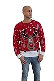 CelebLook Hombre Vintage Reno De Navidad Suéter Cuello Redondo suéter pulóver - Rojo, Large