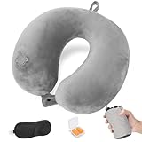 Cirorld Almohada de Viaje Hinchable, Cojin de Viaje Cuello para Avión y Coche, Inflable Cojin Cervical Viaje, Ultraligero y Compacta, con Máscara de Ojos, Tapones y Bolsa, Gris