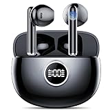 Auriculares Inalambricos, Auriculares Bluetooth 5.3, 4 Mic HD incorporados, In Ear Cascos Inalambricos Graves Profundos, Pantalla LED, IPX7 Impermeable, USB-C Negro