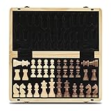 A&A Juego de ajedrez magnético Plegable de Madera de 38,1 cm con Piezas de ajedrez Staunton de 7,6 cm de Altura - Caja de Pino con Incrustaciones de Nogal y Arce