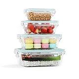 HAUSVIVO Recipientes Herméticos de Cristal 4 Piezas – Fiambreras de Vidrio con Tapa – 1040ml/640ml/370ml/180ml – Apto Microondas, Horno, Congelador – Sin BPA – Almacenamiento de Comida