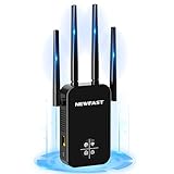 NEWFAST Repetidor WiFi Amplificador Señal WiFi 1200Mbps 5GHz Extensor Wi-Fi para Casa/Oficina, AC1200 Wi-Fi Extender Doble Banda 4X Antenas de Alta Ganancia, Puerto Ethernet, 5 Modos, WPA/WPA2
