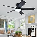 Depuley Ventilador de techo moderno con luz: Ventiladores pequeños negros de 42 pulgadas para dormitorio - Ventiladores de techo empotrables regulables con mando a distancia 5 aspas negras invertidas