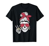 Boho esqueleto signo de paz desordenado moño bandana ropa de Halloween Camiseta