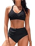 Heekpek Conjunto Bikini Mujer Push Up de Cintura Alta - Bañador Dos Piezas con Cuello en V Cruzado Delantero Reductores Barriga