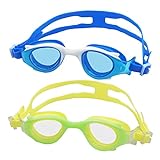 RedCrab Gafas de Natación Niños,2 Piezas Gafas de Natación Antivaho Protección UV con Correa Ajustable para Edades de 3 a 14 Años,Azul y Verde
