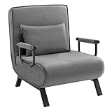 WOLTU Sofá Cama, Sillón Reclinable con Respaldo Ajustable, Puff Cama 1 Plaza, Butaca de Salón 3 en 1, Sillon Cama Individual con Almohada y Reposabrazos, Lino, 80 x 82 x 74 cm, Gris Oscuro