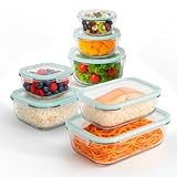 edihome, Recipientes de Cristal para alimentos, 14 Piezas (7 recipientes + 7 tapas), para Comida Hermetico, Apto para lavavajillas, congelador, microondas, sin BPA (7 Recipientes)