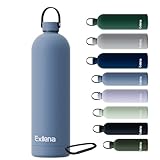 Exllena Botella Térmica 1.5 Litros – Botella Agua Acero Inoxidable 304, Botella Acero para Agua Fría y Caliente, 100% Estanco con Asa y Gancho – Ideal para Viajes, Gym y Exterior(Azul grisáceo)