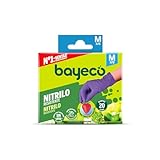 Bayeco - Guantes de nitrilo desechables Morados - Talla M - Pack 20 uds - Sin polvo y sin Látex - Texturizados para mayor agarre