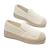 GLAMORA Zapatillas Mujer Sin Cordones Encaje Transpirable con Elástico Ajustable Plataforma Cómoda Punta Redonda Suela Antideslizante Estilo Casual Urbano Calzado Ligero Primavera Verano beige-37