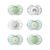 Tommee Tippee Chupete Nighttime, 18-36 meses, pack de 6 chupetes que brillan en la oscuridad con esterilizador reutilizable