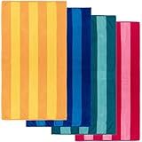 MOMOMUS Toallas de Playa Grandes, Juego de 4 - Tacto Velour, Rayas Cabana y Ultraabsorbentes - Ideales como Toallas de Baño y Piscina - 86x155 cm