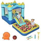 AIYAPLAY Castillo Hinchable para Niños con Soplador, Castillo Hinchable con Tobogán, Cama Elástica, Piscina y Aro de Baloncesto, para Niños 3-8 Años, Interior y Exterior, 364x173x182 cm, Azul