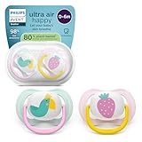 Philips Avent chupetes ultra air: diseño anatómico, para bebés de 0 a 6 meses, tetina simétrica de silicona suave, sin BPA, con estuche esterilizador, paquete de 2, SCF080/24