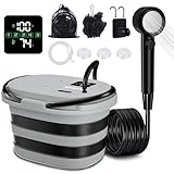 Spopal Ducha Portatil Camping, [13000mAh] [Pantalla Led] Bomba De Ducha Eléctrica y Cubo Plegable De 20L, Ajustable De 5 Velocidades, para Senderismo Al Aire Libre, Limpieza De Jardines Y Mascotas