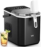 WIE Maquina de Hielo, Maquina de Hacer Hielo Autolimpiable, 12Kg/24H, 2 Tamaños de Hielo, 9 Cubitos Listos en 6 Minutos, con Asa, Pala para Hielo y Cesta, Ideal Para Inicio/Cocina/Oficina/Bar, Negro