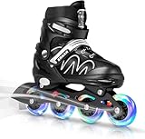 ERNAN Patines en línea Ajustables para niños y niñas con Ruedas de iluminación, para Principiantes y Jóvenes Patines de Ruedas para Niños Grandes en Exteriores e Interiores (White, L)
