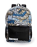 Fortnite Mochila unisex con logotipo azul y negro para niños, bolsa de transporte con cremallera para libros, artículos esenciales para el regreso a clases, diseño de juego impreso, mochila para niños
