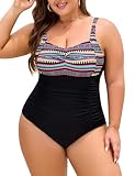 Nadeer Bañador Mujer Talla Grande Reductores Traje de Baño de Una Pieza Push Up Sexy Cuello en V Swimwear Swimsuit para Natacion Playa L-4XL(Bohemio,3XL)