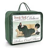 Snug Rug Deluxe Batamanta Bata Manta de TV para Sala Estar Sofá Mujer Hombre Invierno Suave y Acogedor Manta con Mangas con Bolsillo Frontal Coral Forro Polar Adulto Verde