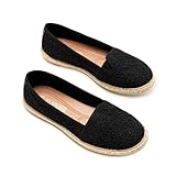 GLAMORA Alpargatas de Encaje con Suela de Esparto, Zapatos Planos Mujer Tipo Bailarinas Manoletinas Cómodas Slip On, Calzado Verano Ligero Transpirable Punta Redonda black-41