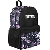 Fortnite Mochila escolar para niños, color negro, grande, A4, multicompartimento, bolsa de viaje con bolsillos de malla y correas acolchadas ajustables para los hombros, negro/violeta