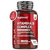 Vitamina B Complex con Vitamina C - 365 Comprimidos | Vitaminas 1 Año - Complejo B con Vitamina B1, B2, Vitamina B3, B5, B6, B8, B9, Vitamina B12 y Ácido Fólico | Apto para Veganos