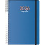 Dohe - Agenda 2026 - Día Página, Tamaño A5 (15x21 cm), Tapa Flexible, Cierre de Espiral y Goma Elástica, 12 Meses Enero a Diciembre, Planificador Anual en Español - Syncro Azul