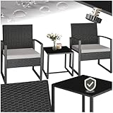 TecTake® Conjunto Jardín Exterior para 2 Personas, Muebles de Jardin 2 Sillas Ratán con Cojines y Mesa Terraza con Tablero Vidrio de Seguridad, Fundas Extraíbles, Robusto y Resistente a la Intemperie