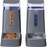 2 paquetes de comedero y bebedero automático para gatos, dispensador de comida y agua para perros pequeños, medianos y grandes, gatos, perros, cachorros, gatitos, 1 galón x 2 (gris profundo)