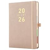 Mljtoyo Agenda 2026, tamaño A5, página al día, agenda diaria 2026 para citas de enero a diciembre de 2026, organizador de tapa dura con pestañas de color, soporte para bolígrafos, bolsillo interior