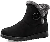 Vunavueya Zapatos Invierno Mujer Botas de Nieve Forradas Calientes Zapatillas Botines Planas Con Cremallera Casuales Boots para Mujer Negro -B 37 EU/240CN